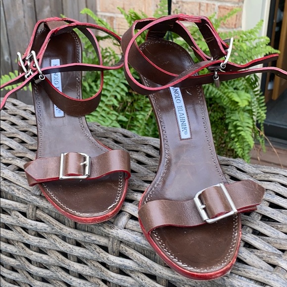 Manolo Blahnik brown leather Sandalsstrap buckles - Picture 1 of 9